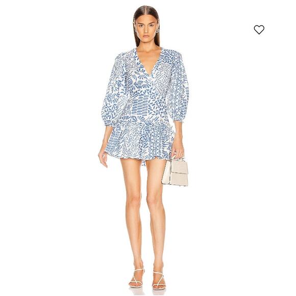 Alexis Dress Women S Idony Mini Floral Blue White Linen Coastal Resort Boho Chic - Picture 1 of 12
